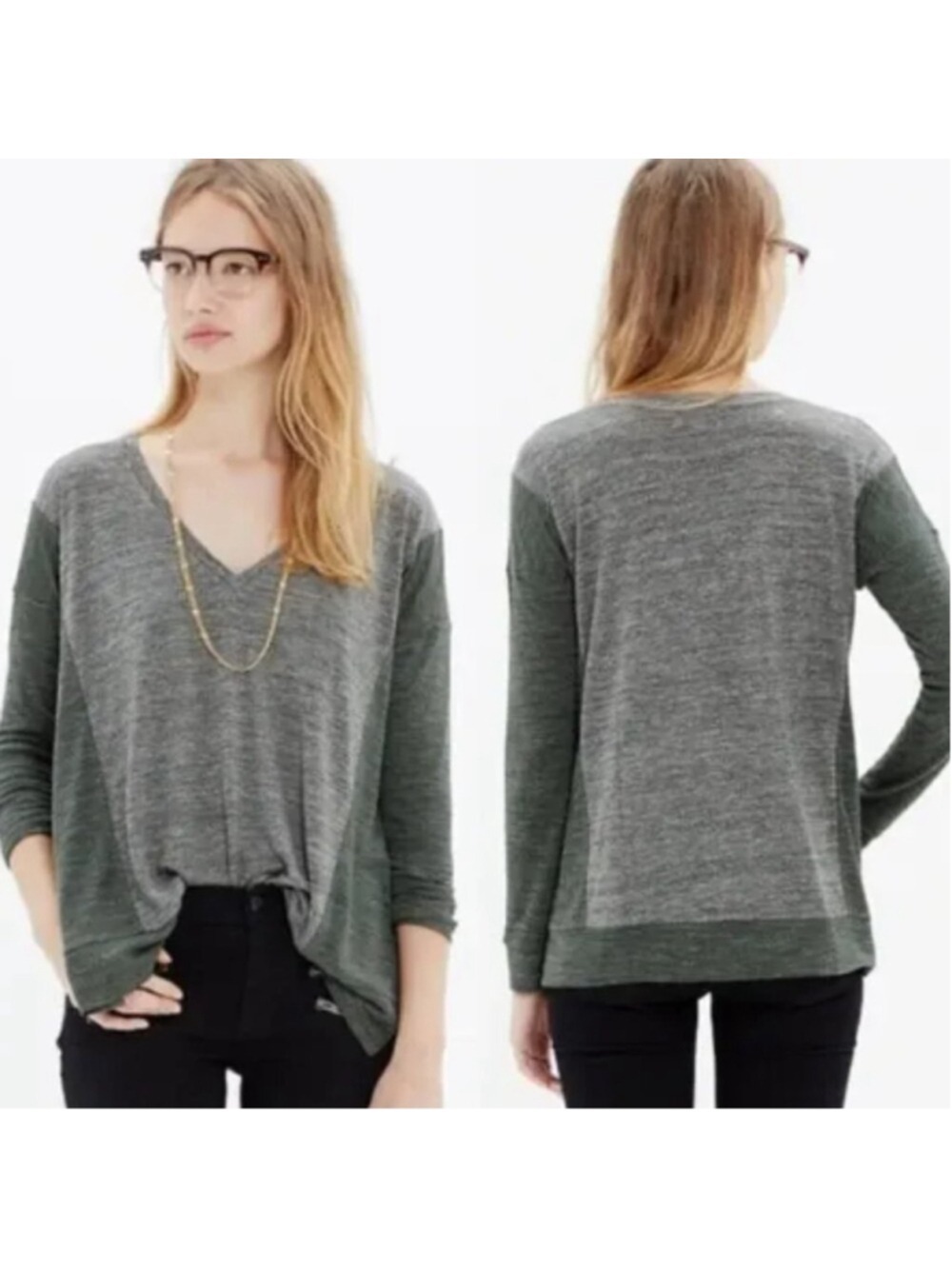 Madewell All Around Tee Colorblock Two-Tone Gray Size M Oversized Lagenlook EUC